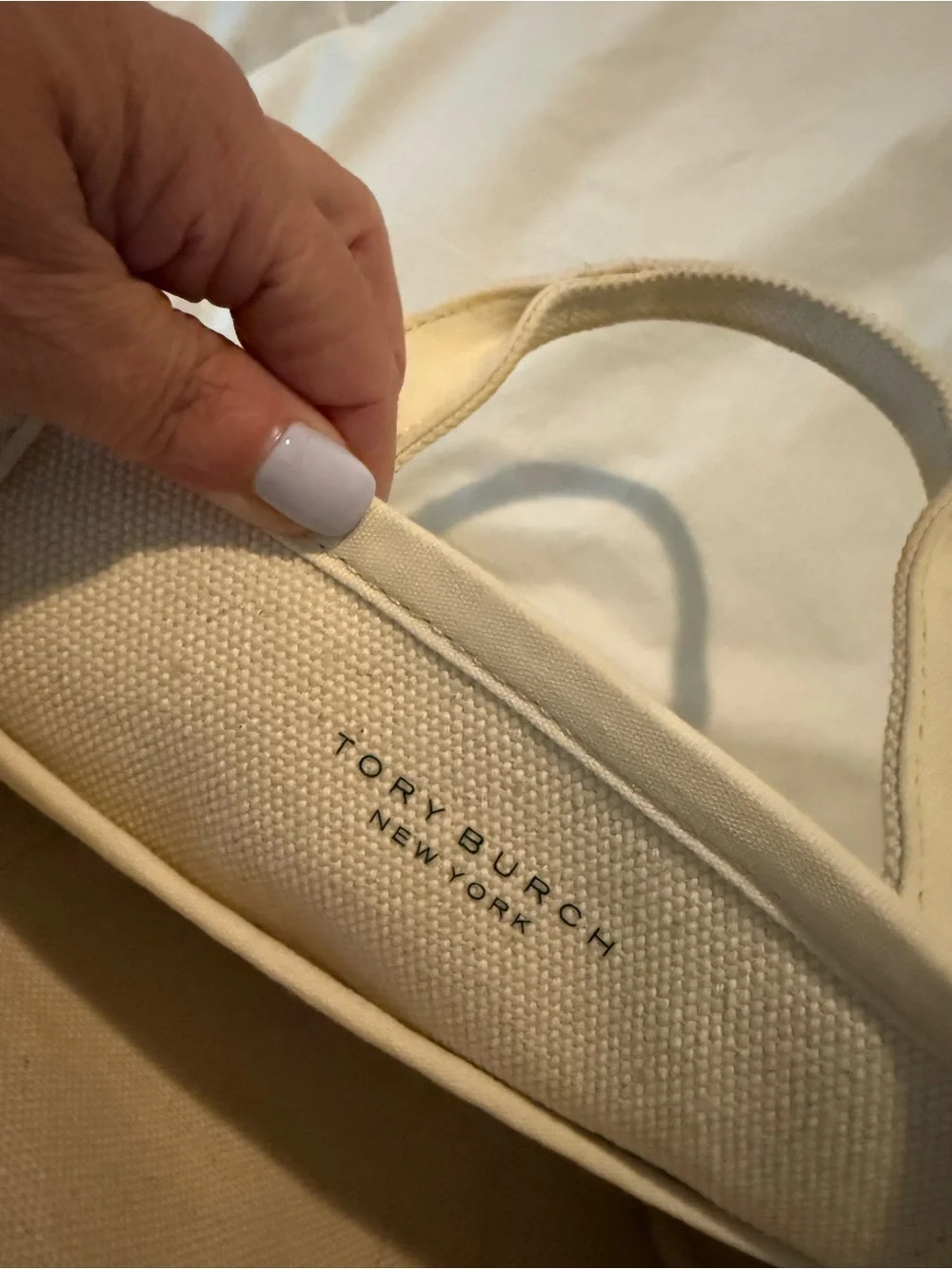 Tory Burch Cream Canvas Tote with Subtle Logo